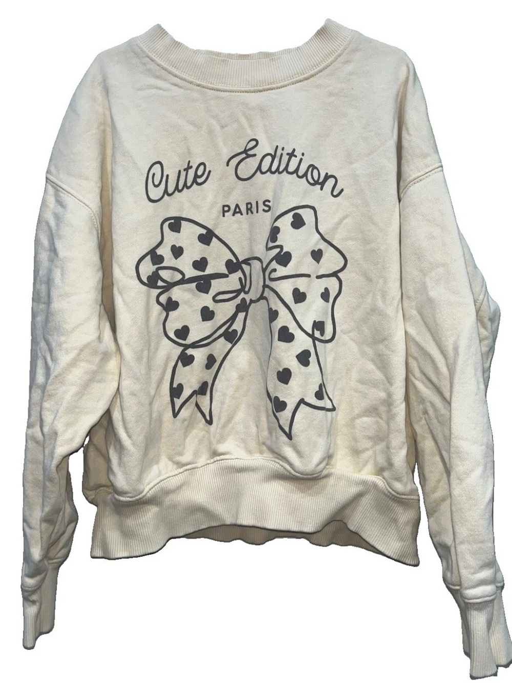 ZARA Cute Edition Paris Bow Heart Sweatshirt Top Size 9-10 Yellow